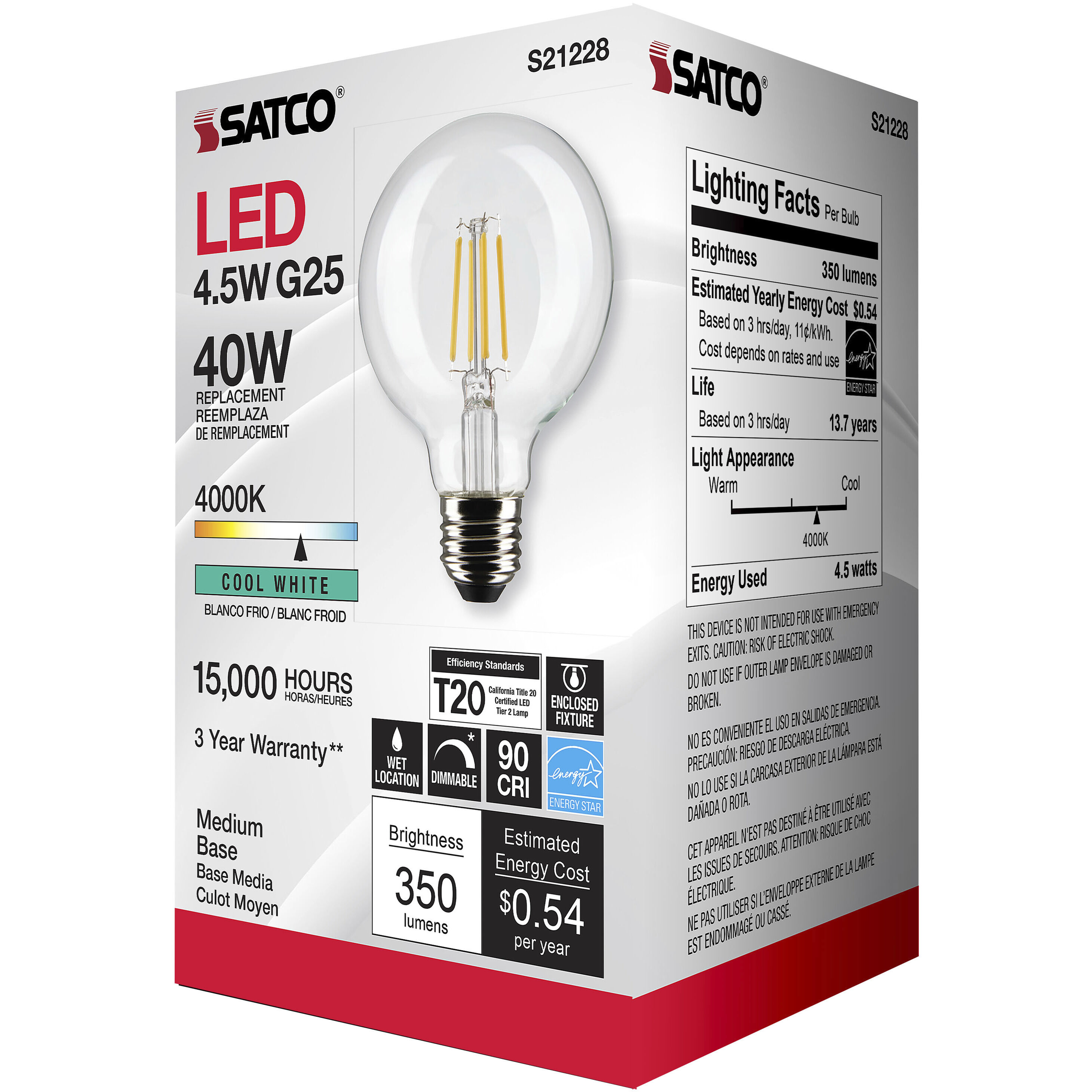 Lumos LED Medium Medium 4.50 watt 4000K LED Filament