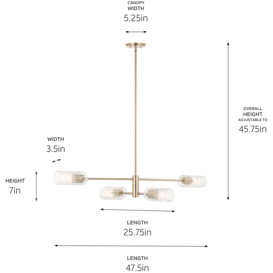 Velestino 4 Light 5.25 inch Champagne Bronze Chandelier Linear Ceiling Light