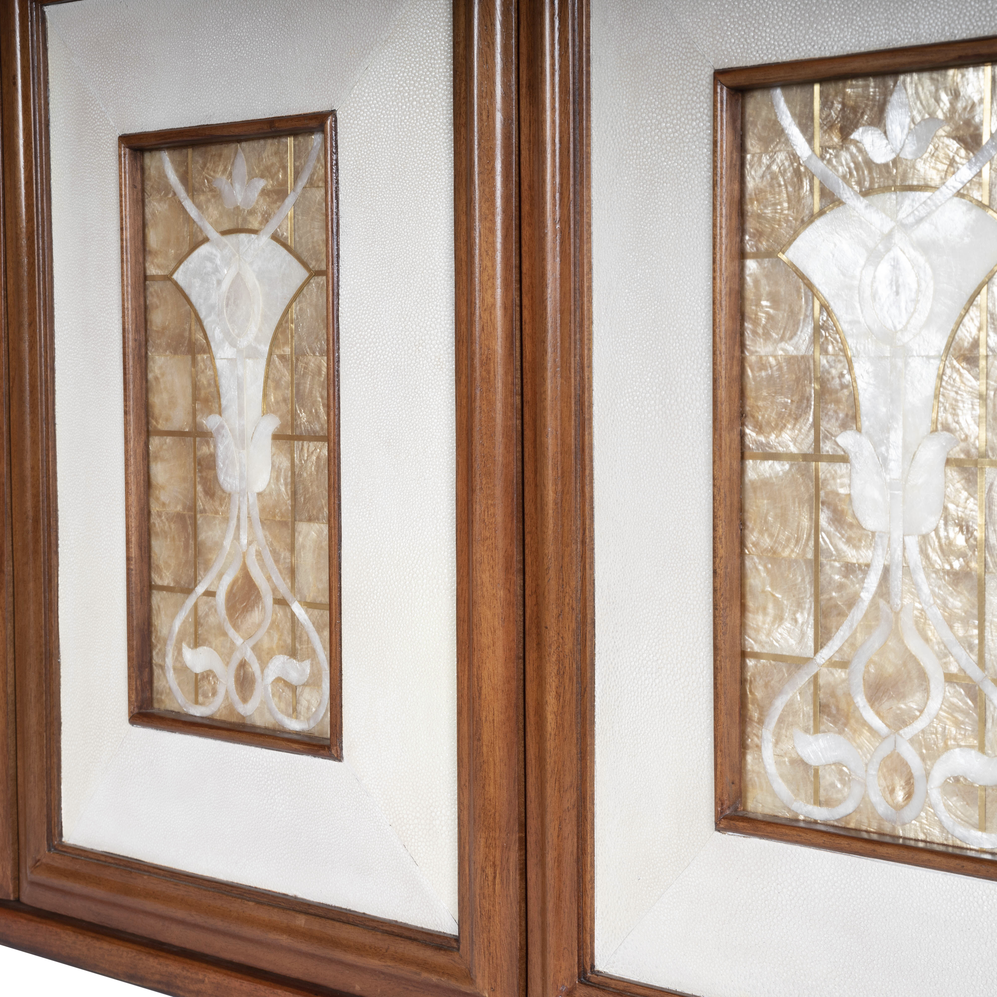 Shelly Leather & Capiz Shell Inlay Buffet or Sideboard