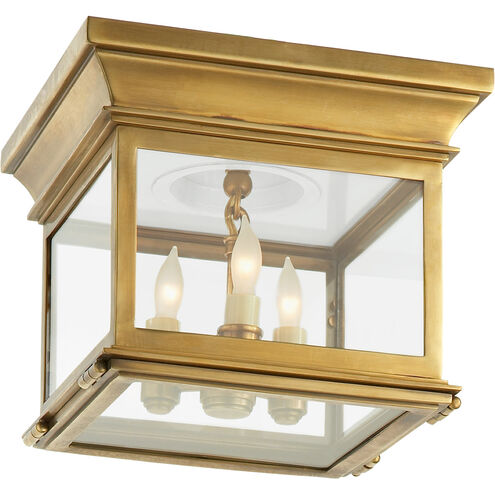 Chapman & Myers Club 3 Light 9 inch Antique-Burnished Brass Flush Mount Ceiling Light in Clear Glass, Small