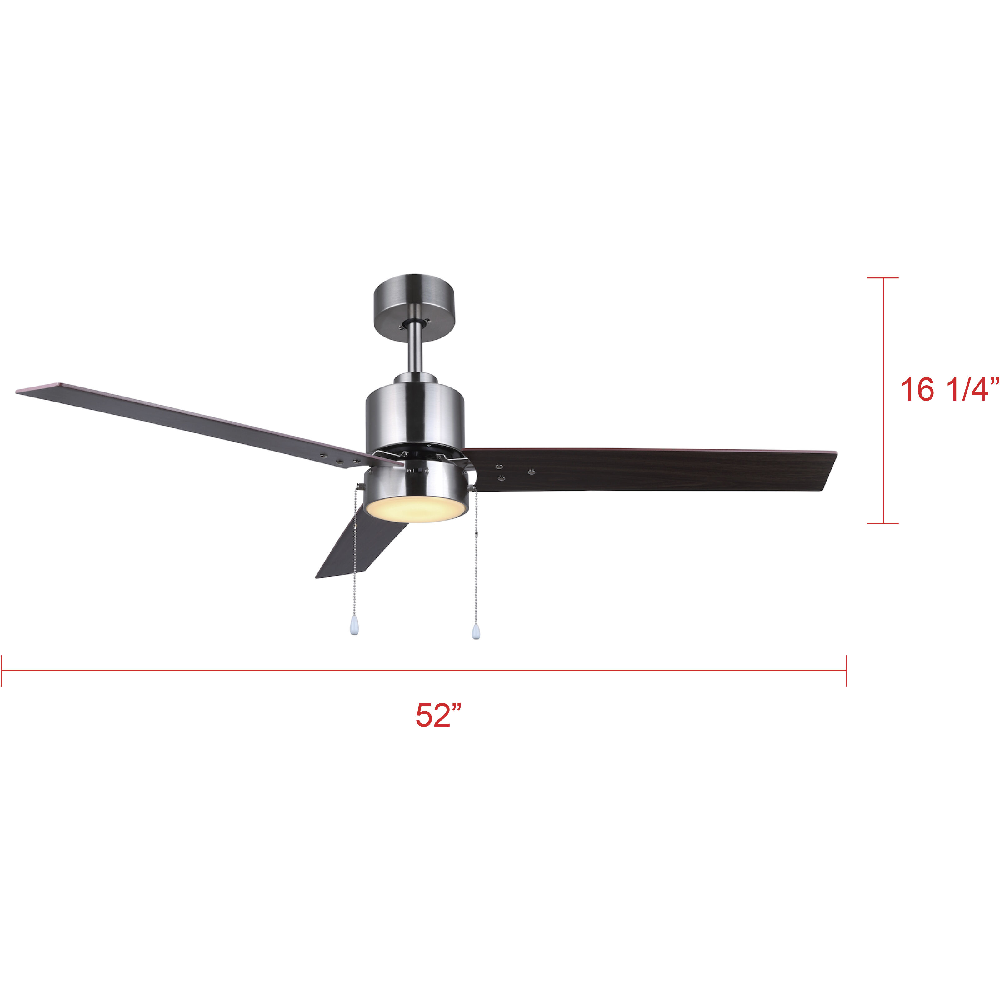 Liv 52 inch Brushed Nickel with Gray and walnut Blades Ceiling Fan