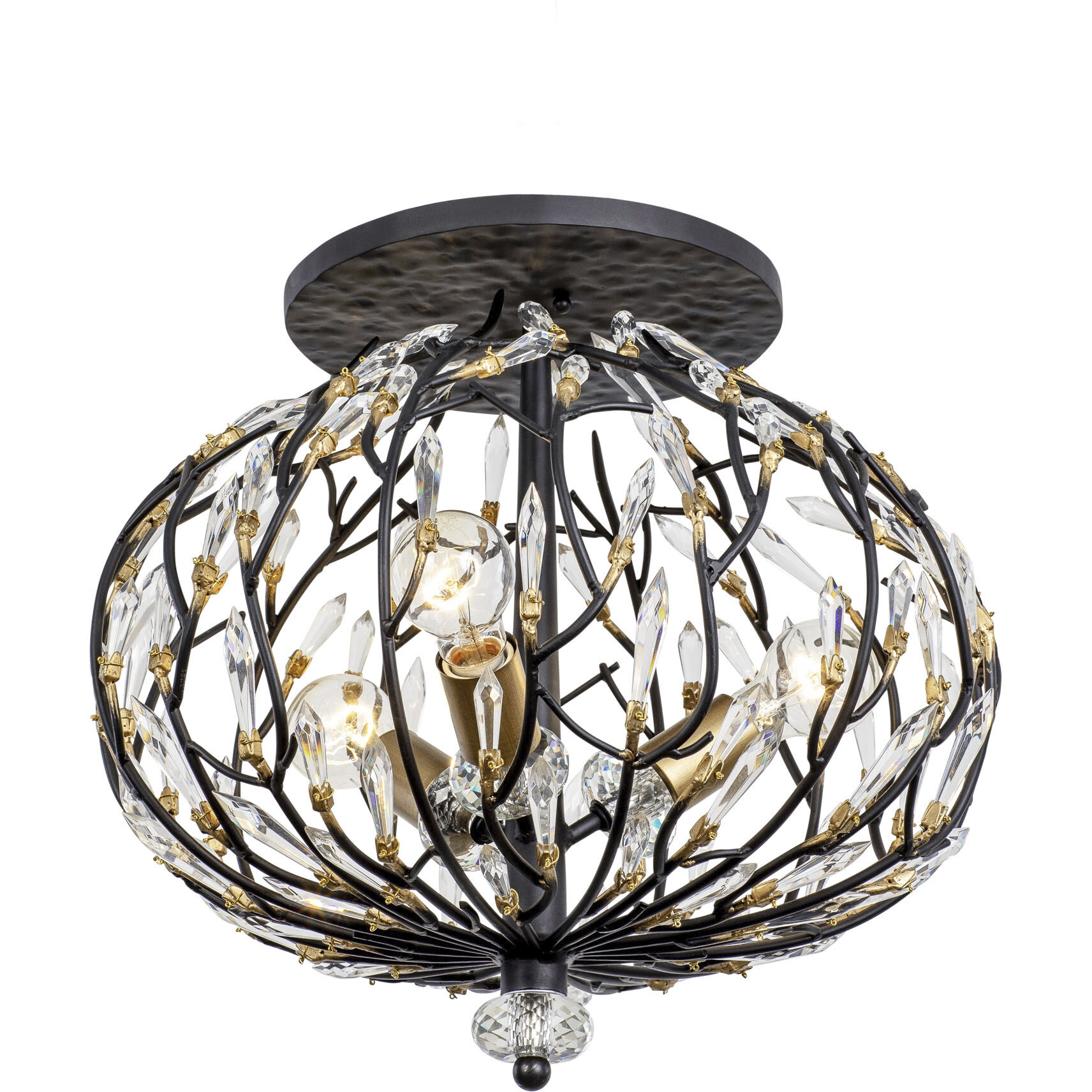 Bask 3 Light 18 inch Matte Black and French Gold Semi-Flush Ceiling Light