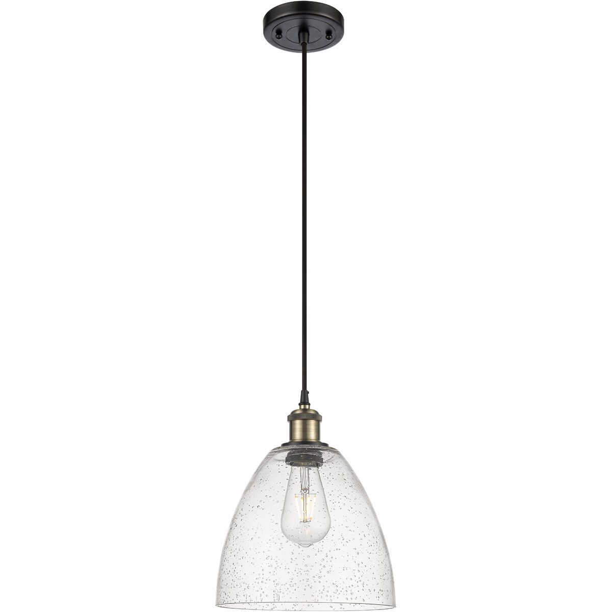 Ballston Dome 1 Light 9 inch Black Antique Brass Mini Pendant Ceiling Light in Seedy Glass, Black Textured