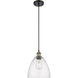 Ballston Dome 1 Light 9 inch Black Antique Brass Mini Pendant Ceiling Light in Seedy Glass, Black Textured