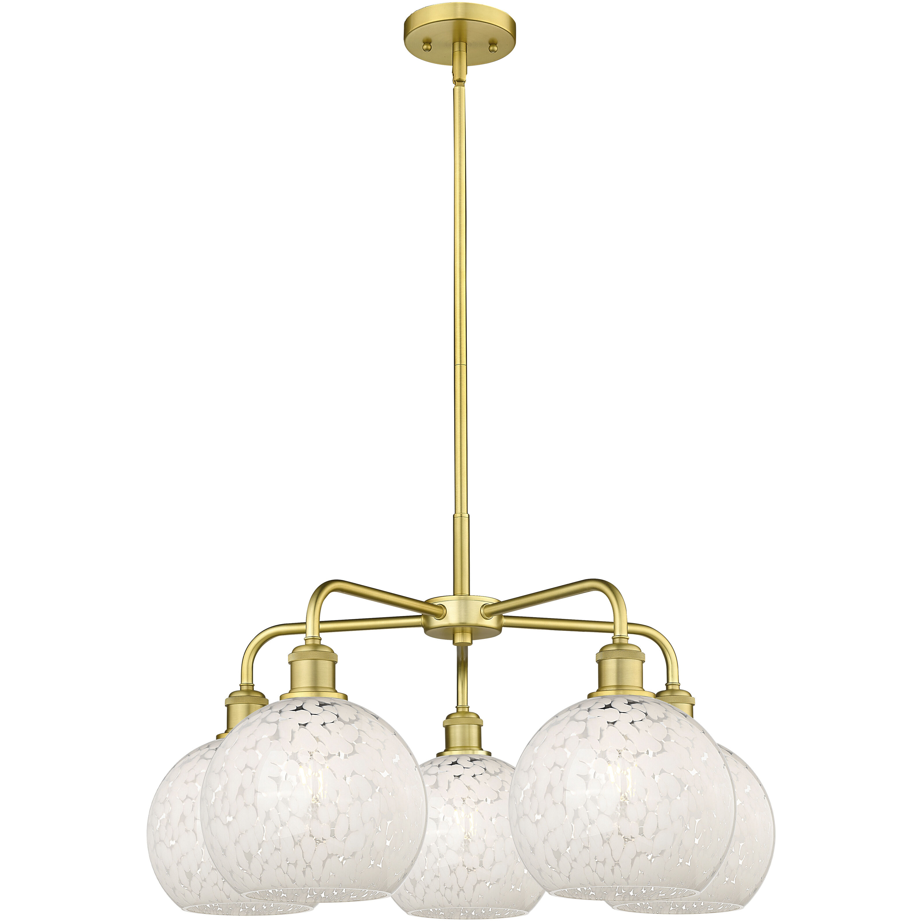 Ballston White Mouchette 5 Light 26 inch Satin Gold Stem Hung Chandelier Ceiling Light