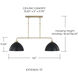 Ross 2 Light 44 inch Aged Brass Linear Chandelier Ceiling Light in Matte Black with White Interior