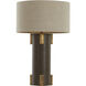 Bronx 29 inch Brushed Antique Brass and Dark Brown Leather with Beige Linen Table Lamp Portable Light