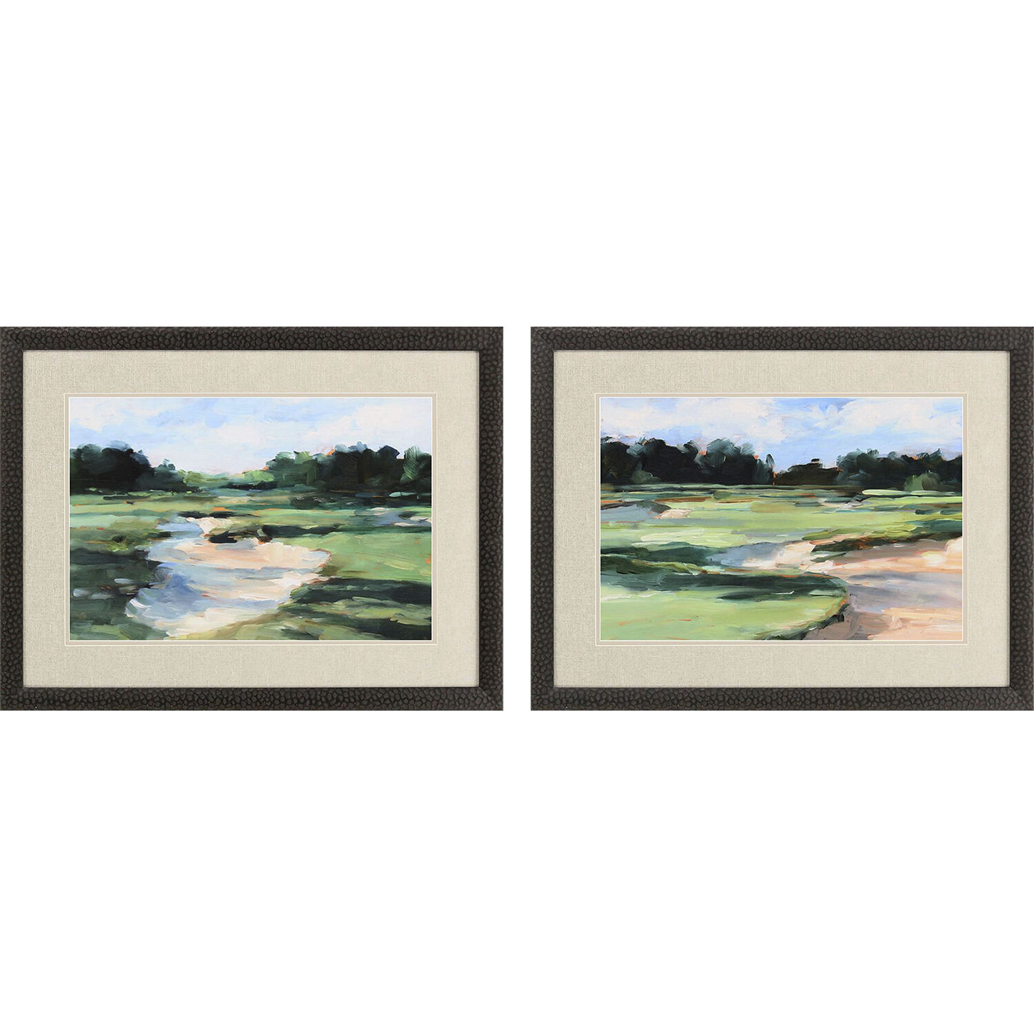 Golf Course Study Green and Blue and Multi and Orange Framed Art