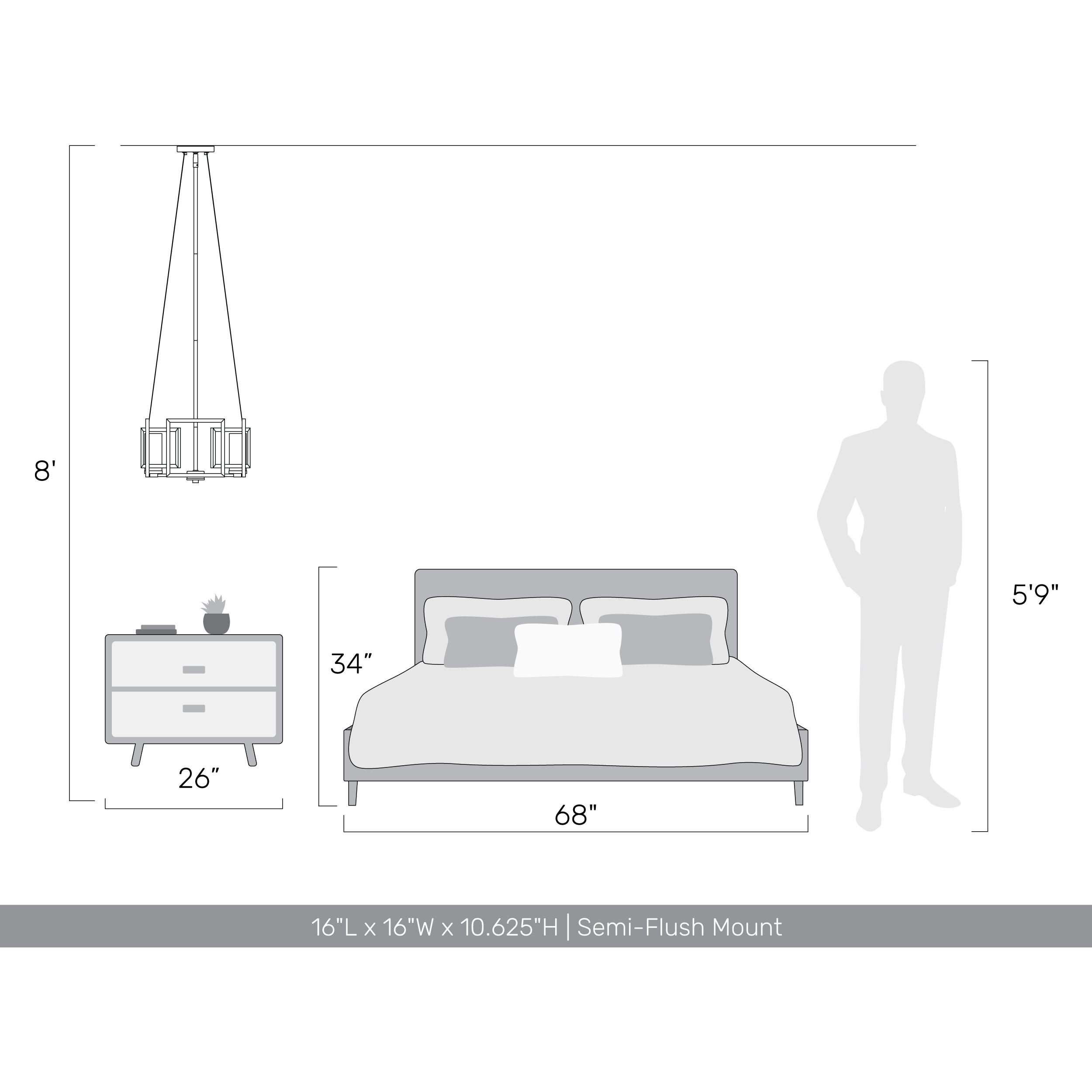 Marco 4 Light 16 inch White Gold Semi-Flush Mount Ceiling Light, Convertible