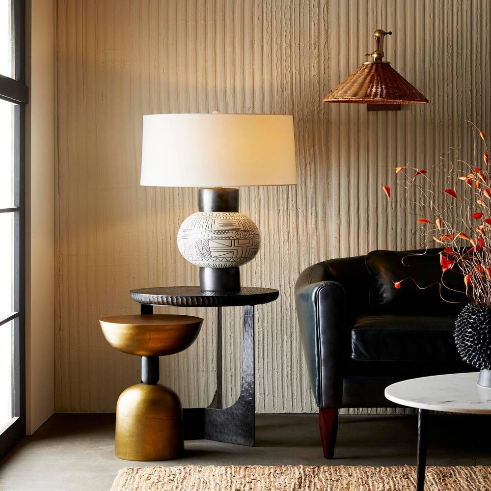 Padma 1 Light 12 inch Antique Brass/Natural Rattan Sconce Wall Light, Round