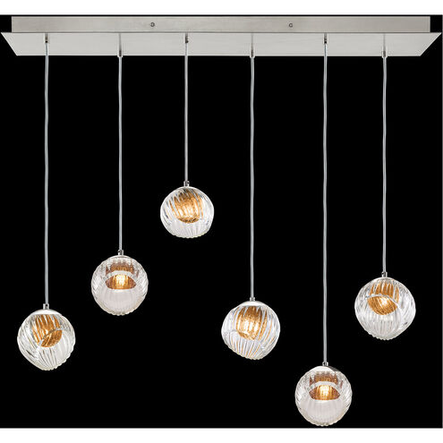 Nest 6 Light 15 inch Silver Pendant Ceiling Light in Amber Studio Glass