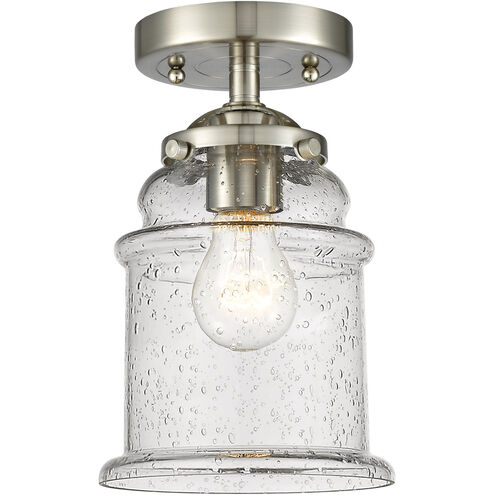 Nouveau Small Canton LED 5.25 inch Brushed Satin Nickel Semi-Flush Mount Ceiling Light in Seedy Glass, Nouveau