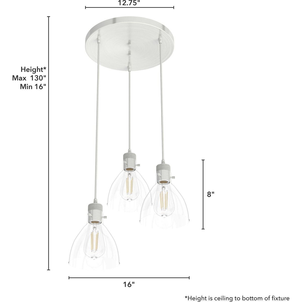 Van Nuys 3 Light 16 inch Brushed Nickel Cluster Pendant Ceiling Light