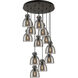 Newton Bell 12 Light 27.25 inch Matte Black Multi Pendant Ceiling Light in Light Smoke Glass