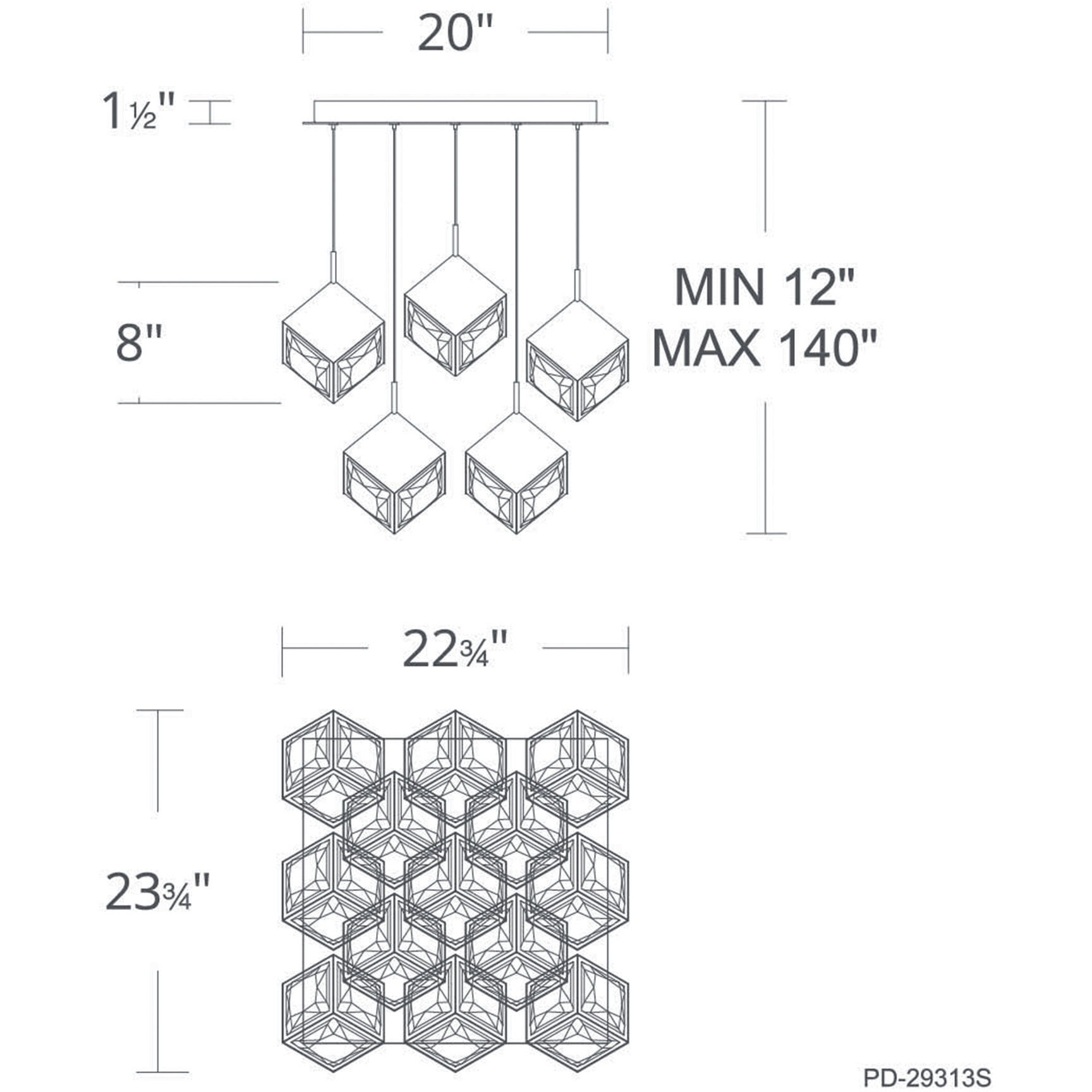 Ice Cube LED 11 inch Black Multi-Light Pendant Ceiling Light, dweLED
