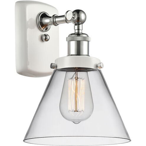 Ballston Large Cone 1 Light 8 inch White and Polished Chrome Sconce Wall Light in Clear Glass