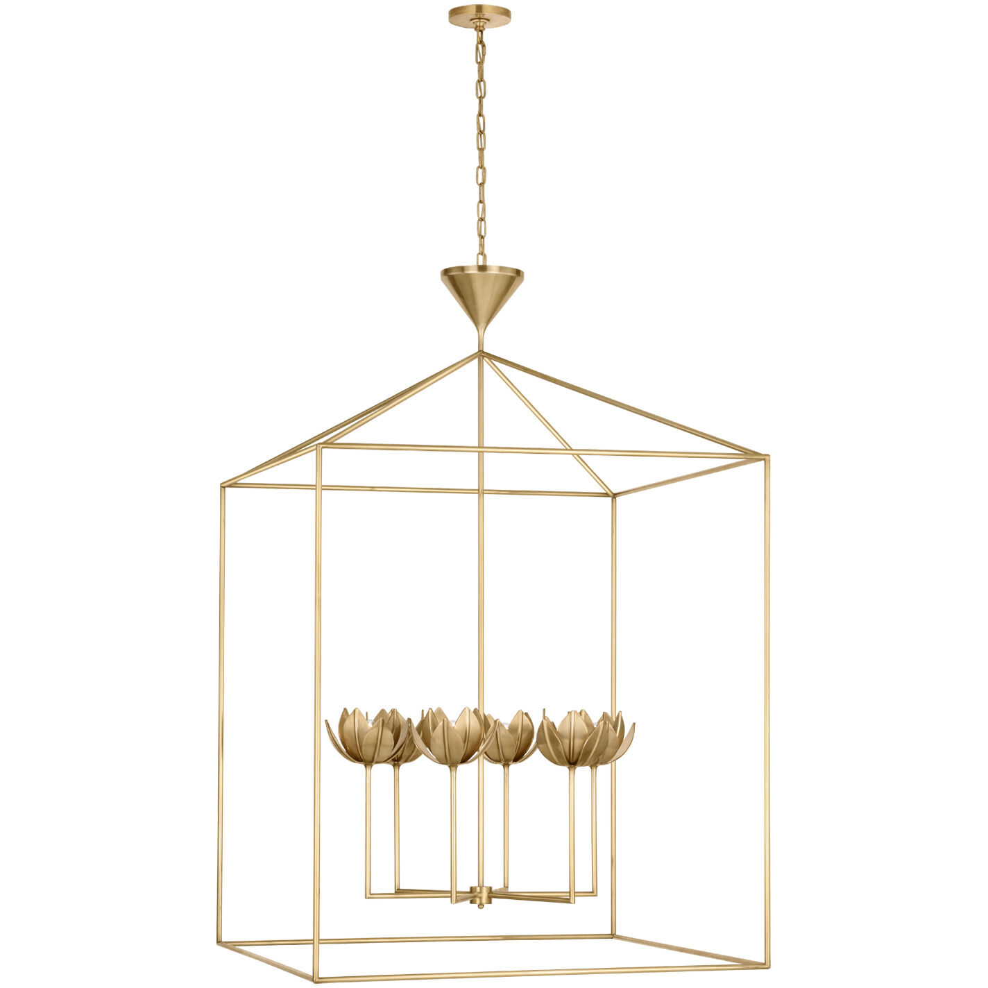 Julie Neill Alberto LED 38 inch Antique-Burnished Brass Open Cage Lantern Ceiling Light