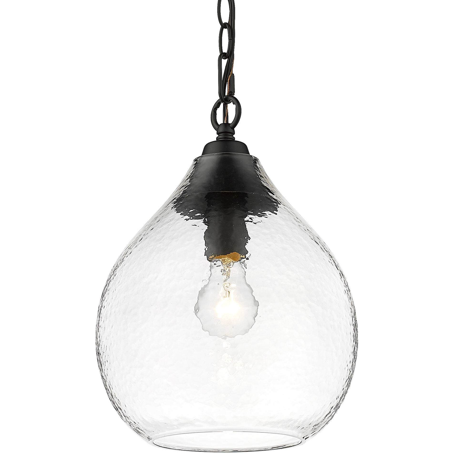 Ariella Pendant Ceiling Light in Matte Black, Clear Hammered, Small