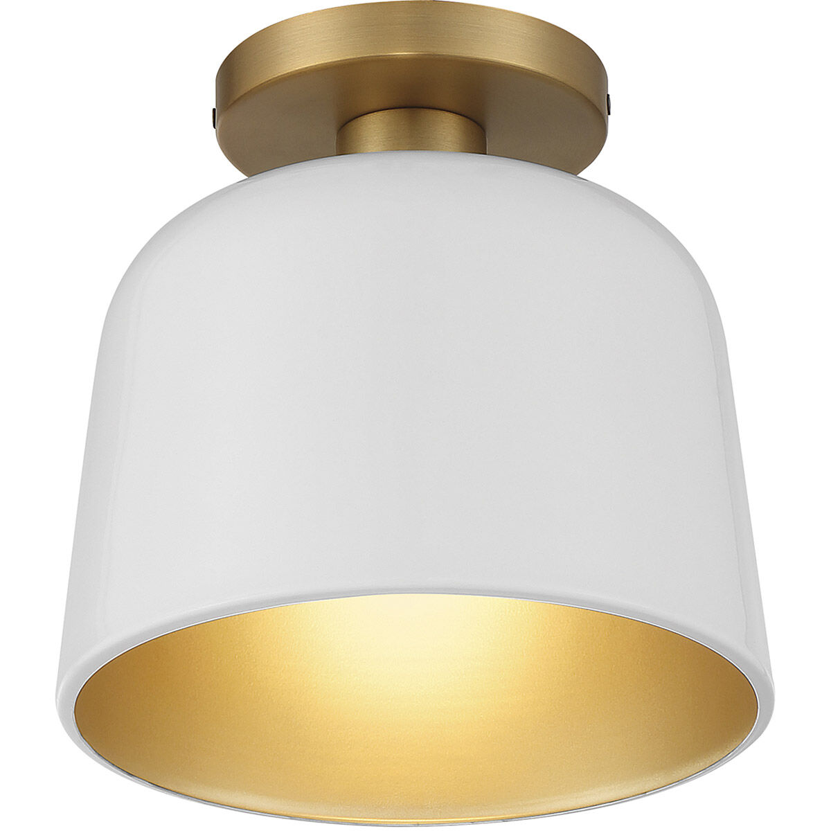 Vintage 1 Light 9 inch White and Natural Brass Semi-Flush Ceiling Light in White with Natural Brass