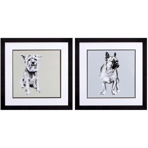 Modern Dog Green and Blue and Gray and Neutral Framed Art