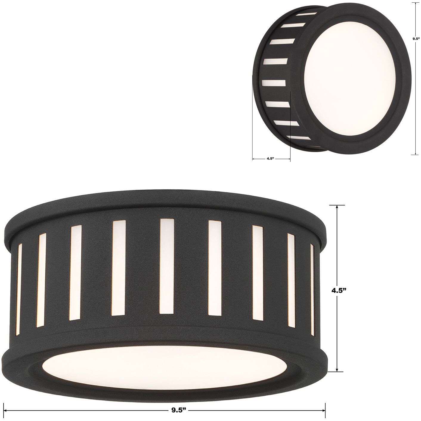 Kendal 2 Light 9.5 inch Black Forged Flush Ceiling Light