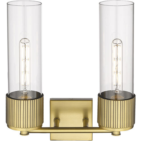 Bolivar 2 Light 13.5 inch Matte Black Bath Vanity Light Wall Light in Clear Glass