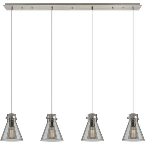 Newton Cone 4 Light 51.75 inch Brushed Satin Nickel Linear Pendant Ceiling Light in Light Smoke Glass