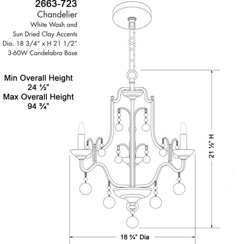 Colonial Charm 3 Light 19 inch Old World Bronze/Walnut Accents Chandelier Ceiling Light