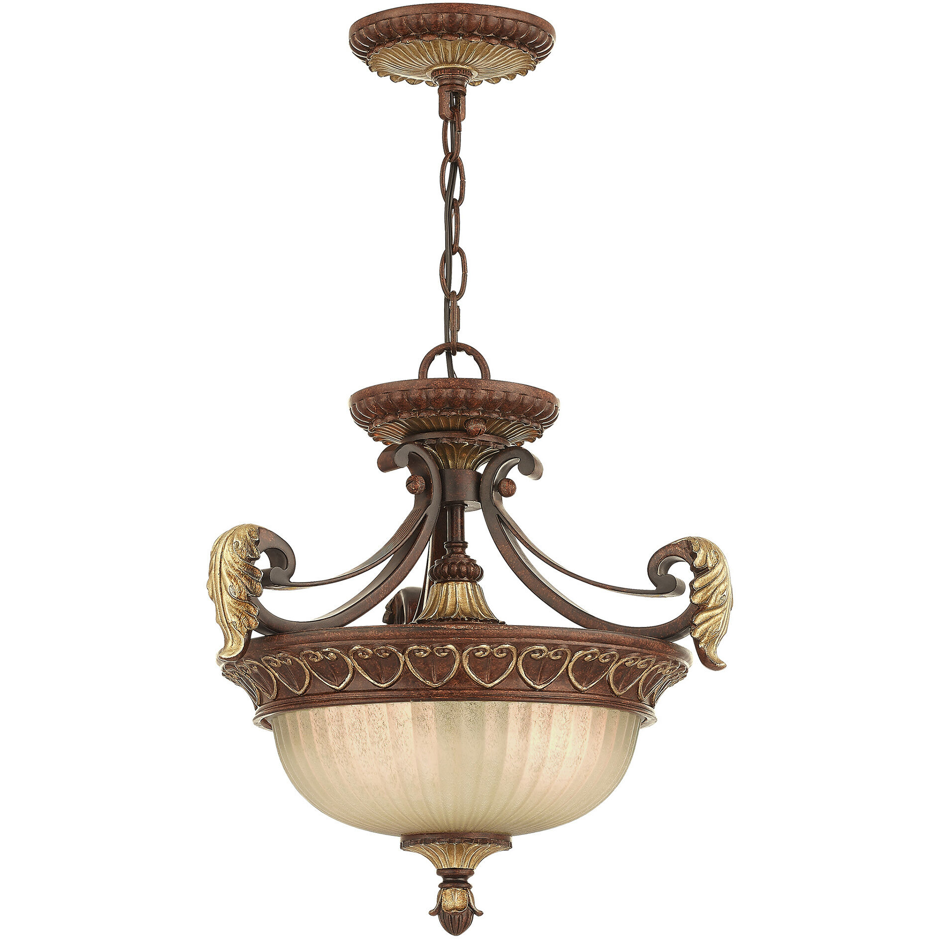 Villa Verona 2 Light 15 inch Verona Bronze with Aged Gold Leaf Accents Convertible Inverted Pendant/Ceiling Mount Ceiling Light
