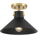Contemporary 1 Light 11.5 inch Matte Black with Natural Brass Semi-Flush Ceiling Light