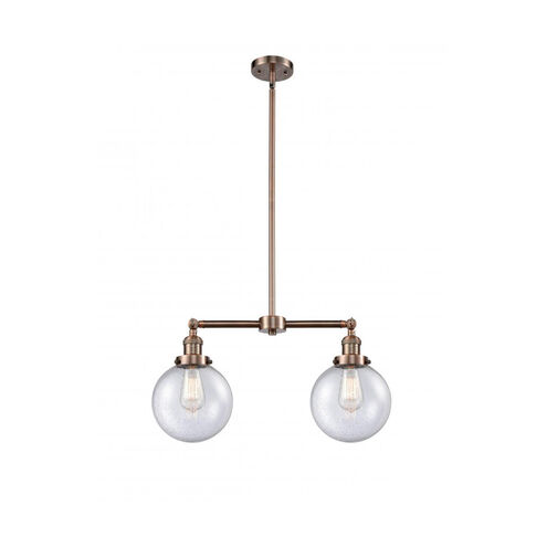 Franklin Restoration Large Beacon LED 25 inch Antique Copper Chandelier Ceiling Light in Seedy Glass, Franklin Restoration