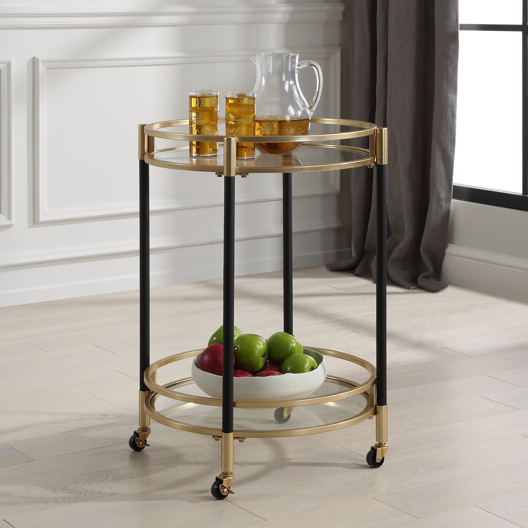 Dolly Matte Black and Gold Leaf Bar Cart