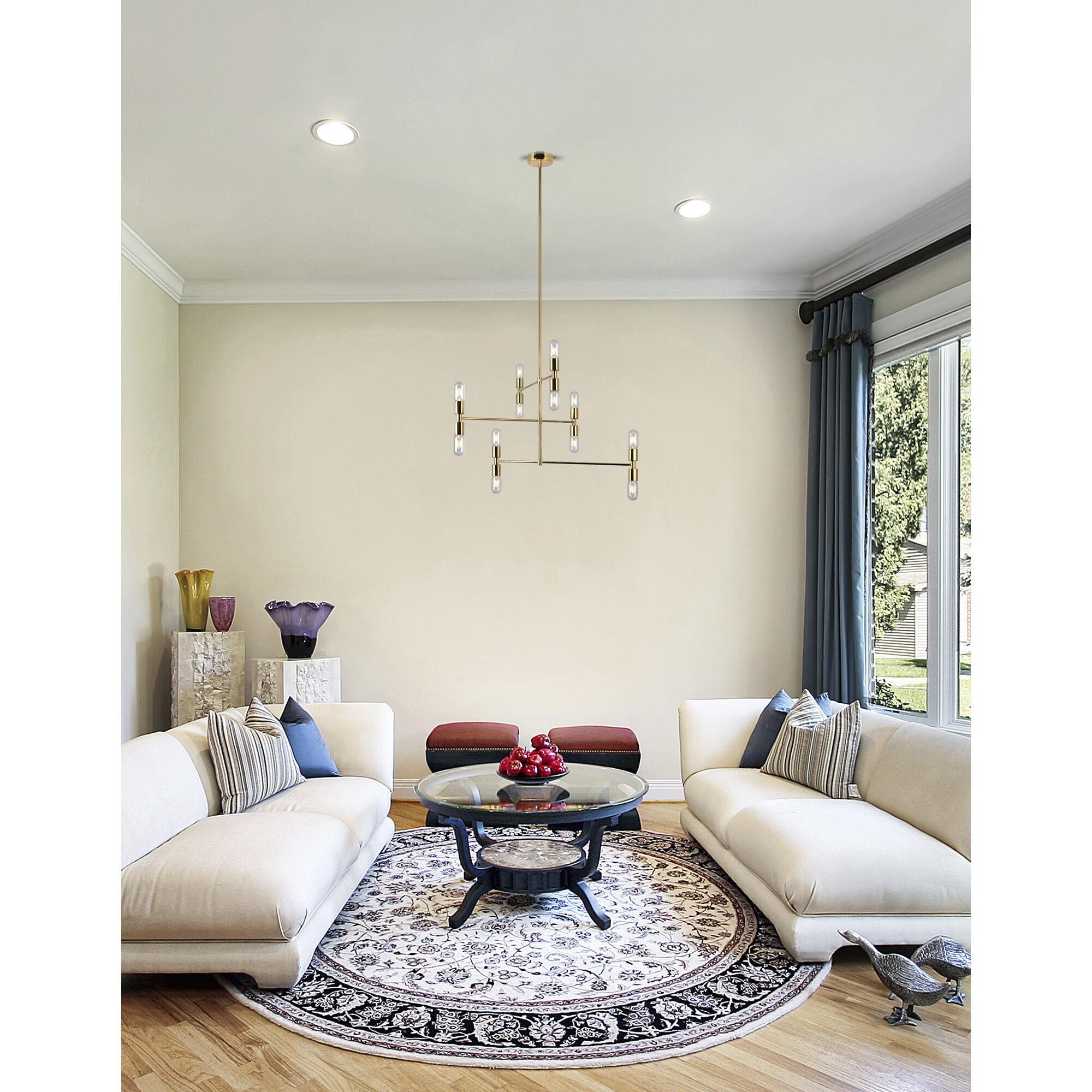 Hand Crank 12 Light 34 inch Medallion Gold Up Chandelier Ceiling Light