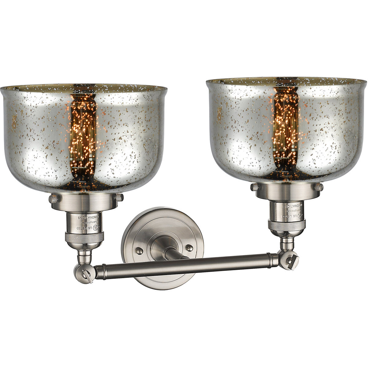 Franklin Restoration Large Bell 2 Light 18 inch Brushed Satin Nickel Bath Vanity Light Wall Light in Silver Plated Mercury Glass, Franklin Restoration