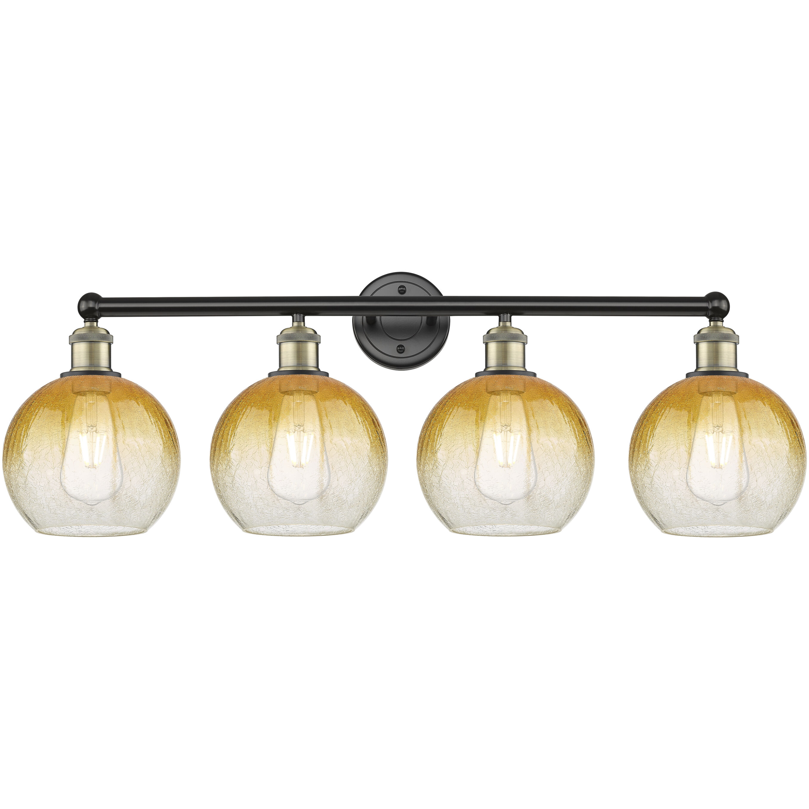 Edison Brookhaven Globe 4 Light 35 inch Black Antique Brass Bath Vanity Light Wall Light in Amber Glass
