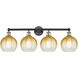 Edison Brookhaven Globe 4 Light 35 inch Black Antique Brass Bath Vanity Light Wall Light in Amber Glass