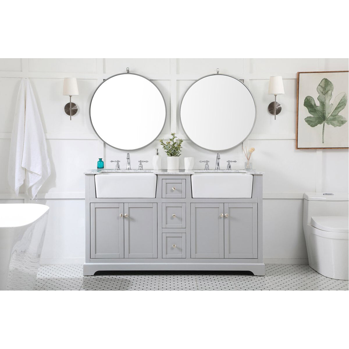 Franklin 60 X 22 X 35 inch Grey Bathroom Vanity Cabinet