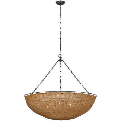 Chapman & Myers Clovis LED 38 inch Aged Iron and Natural Wicker Chandelier Ceiling Light, Extra Large