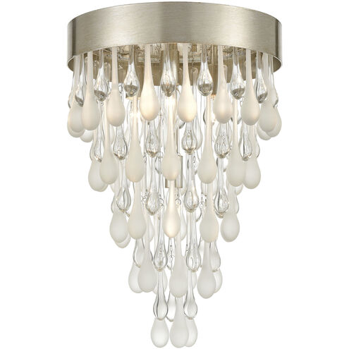 Morning Frost 4 Light 13 inch Silver Leaf with Clear and Frosted White Flush Mount Ceiling Light