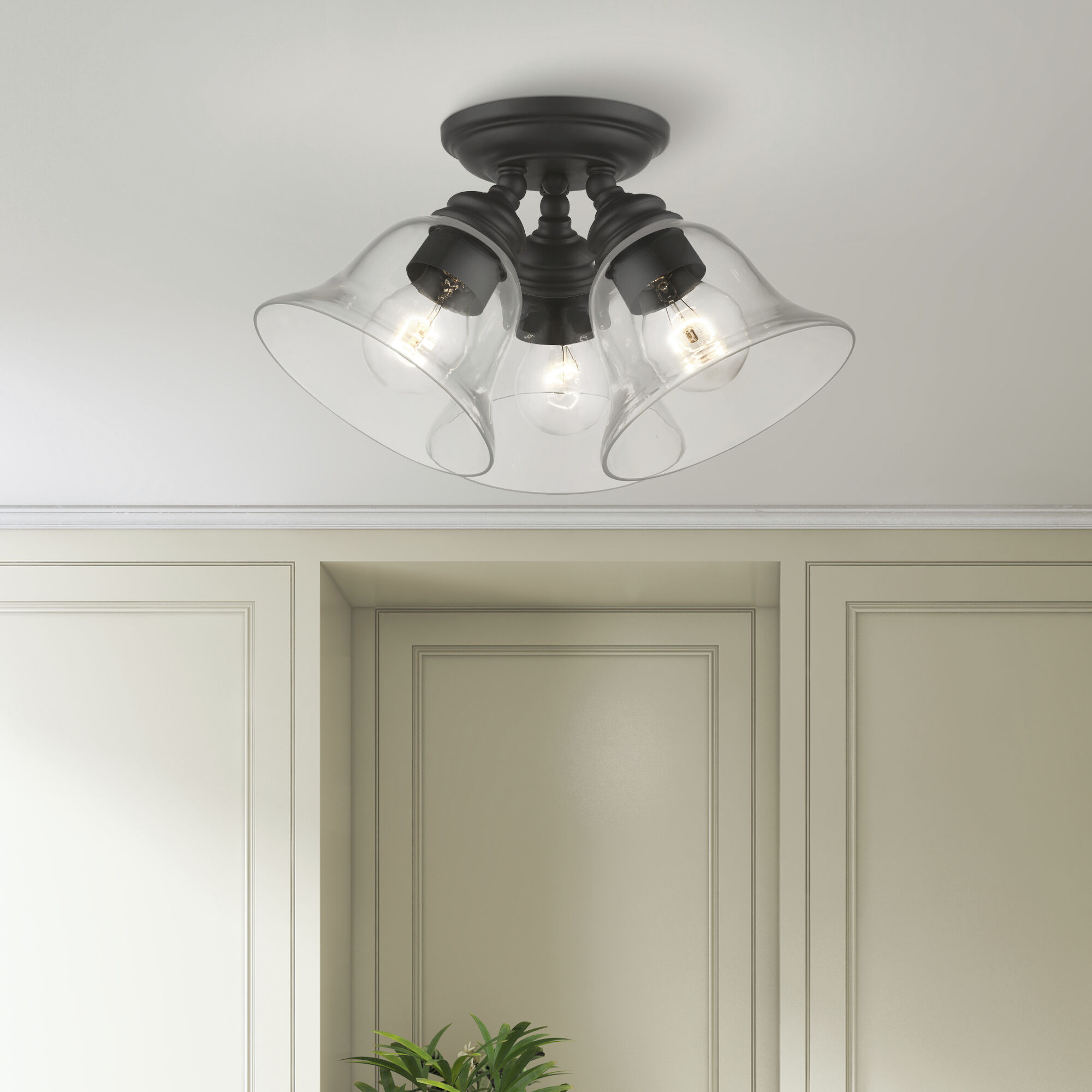 Moreland 3 Light 15 inch Black Semi-Flush Ceiling Light, Large