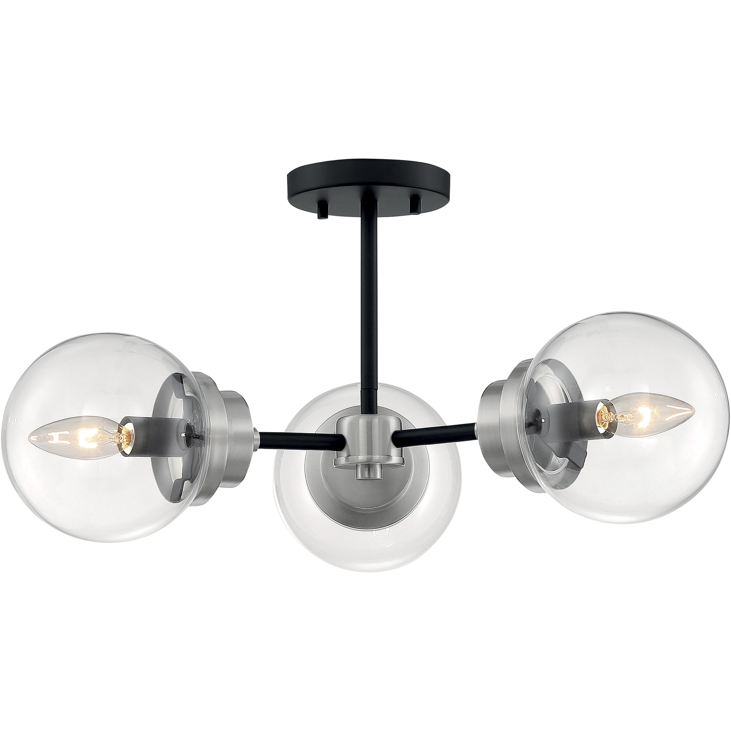 Axis 3 Light 23 inch Matte Black and Brushed Nickel Semi Flush Mount Fixture Ceiling Light