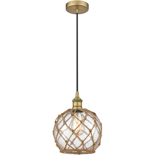 Edison Farmhouse Rope LED 8 inch Brushed Brass Mini Pendant Ceiling Light