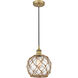 Edison Farmhouse Rope LED 8 inch Brushed Brass Mini Pendant Ceiling Light