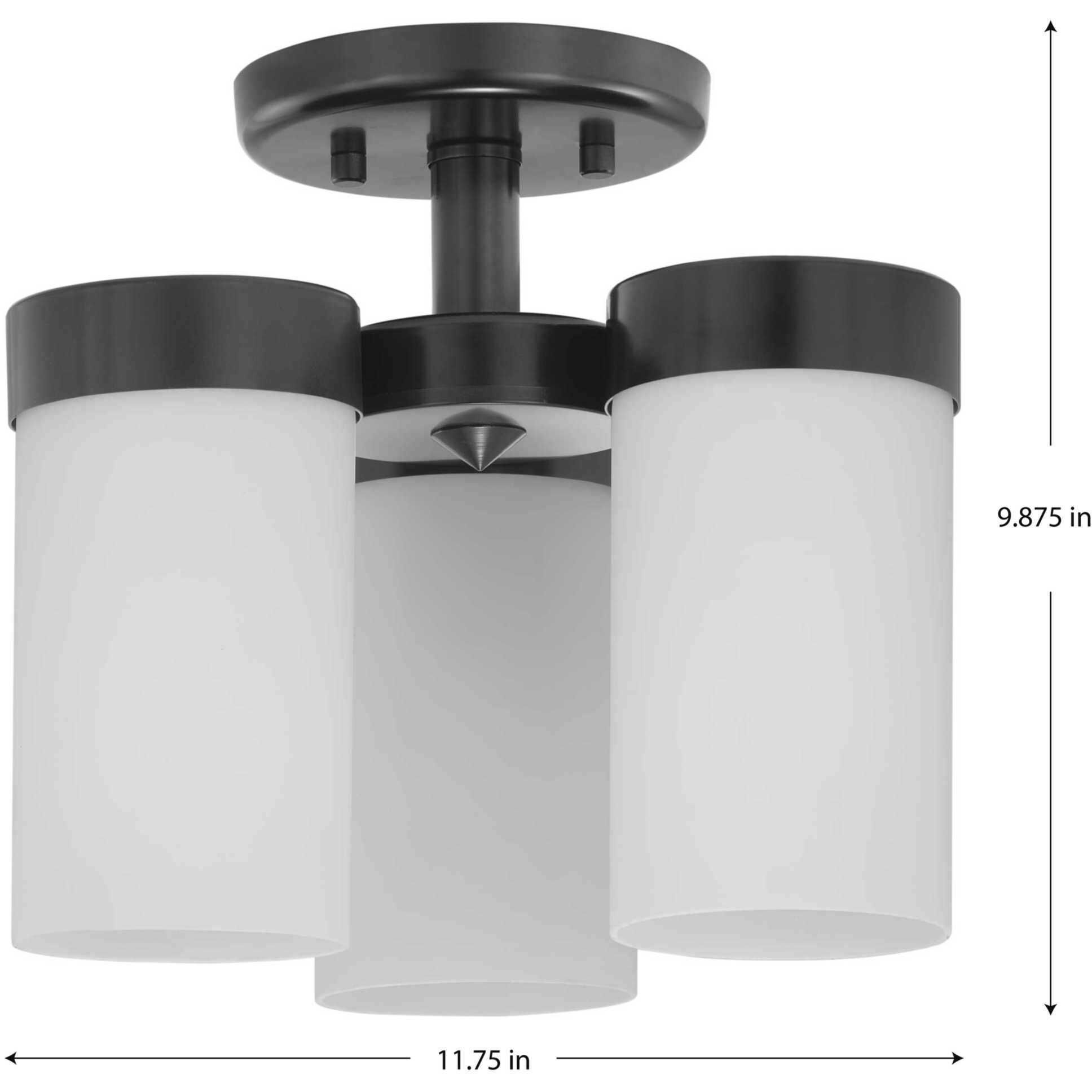 Elevate 3 Light 12 inch Matte Black Semi-Flush Mount Ceiling Light, Design Series