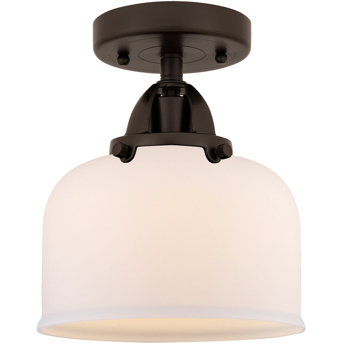Nouveau 2 Large Bell LED 8 inch Oil Rubbed Bronze Semi-Flush Mount Ceiling Light in Matte White Glass