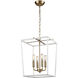 Kingdom 4 Light 14 inch Aged Brass with White Pendant Ceiling Light