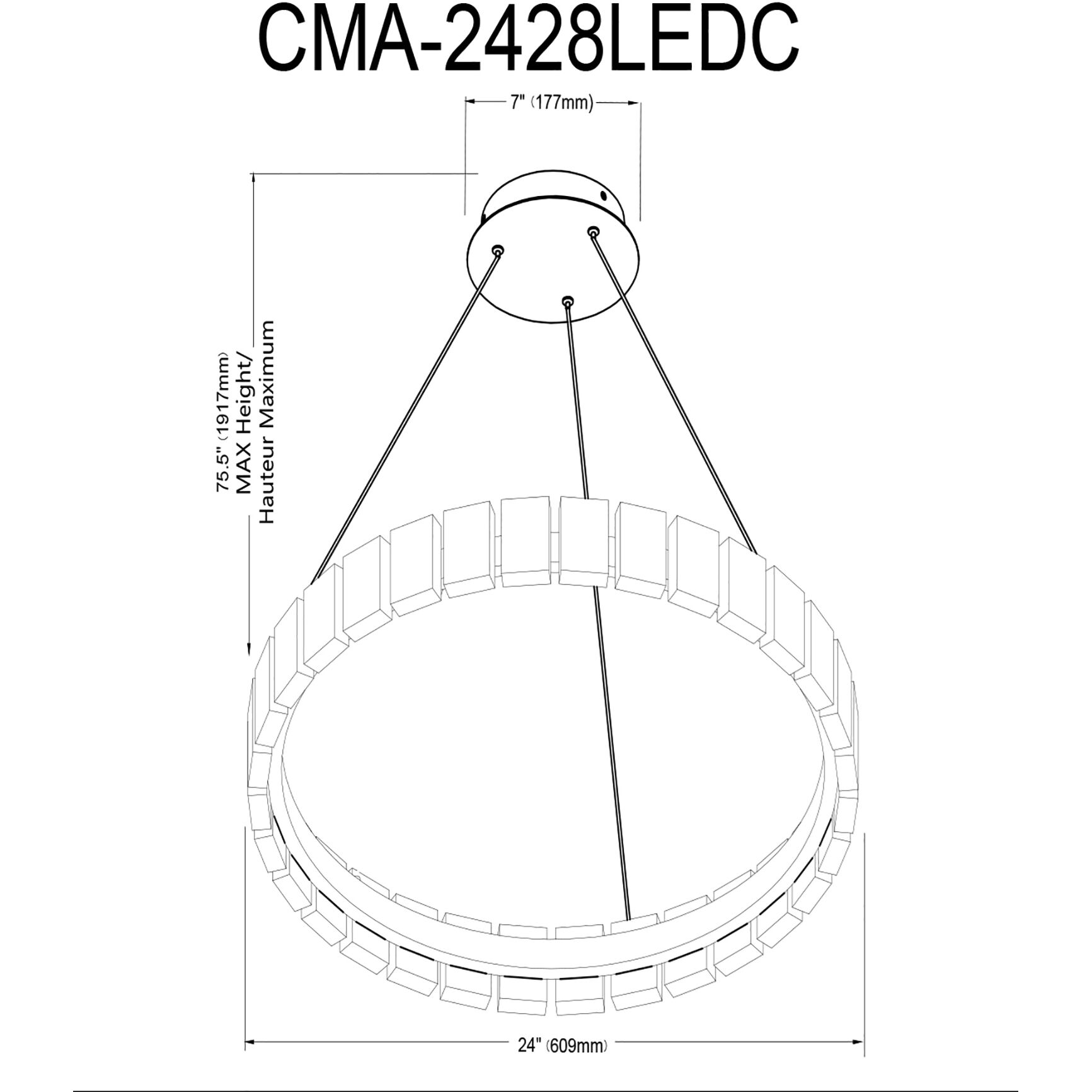 Camila LED 24 inch Matte Black Chandelier Ceiling Light