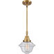 Franklin Restoration Small Oxford 1 Light 8 inch Brushed Brass Mini Pendant Ceiling Light in Seedy Glass
