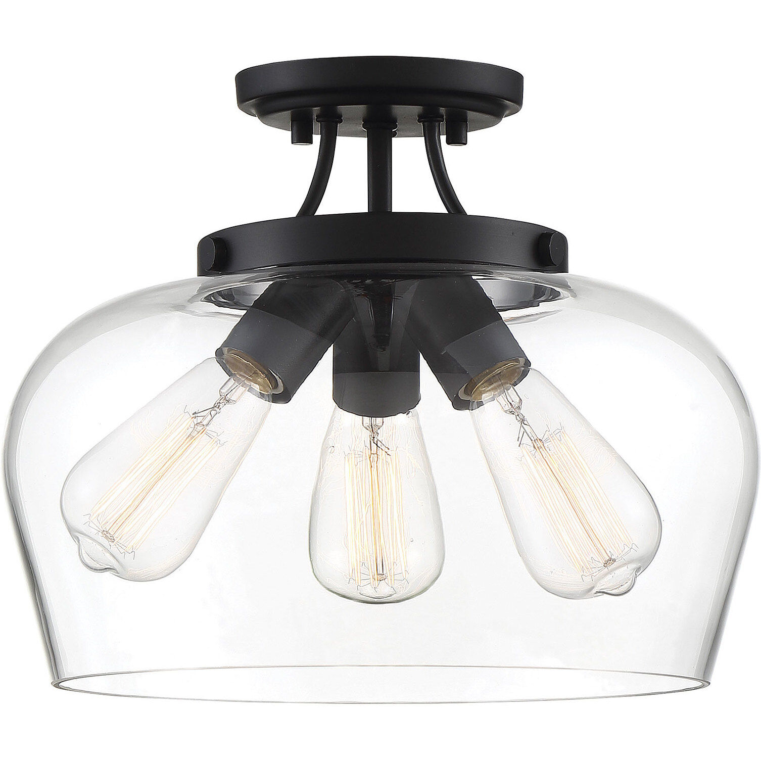 Octave 3 Light 13 inch Black Semi-Flush Ceiling Light, Essentials