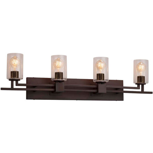 Fusion 4 Light 36 inch Dark Bronze Bath Bar Wall Light in Square with Flat Rim, Incandescent, Frosted Crackle